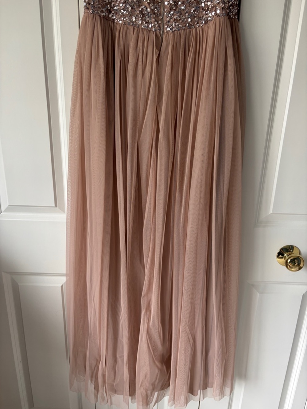 Sequin Off-Shoulder Evening Gown in Blush - Picture 8 of 10